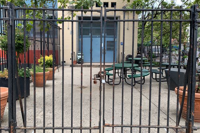A shot of the locked gates at PS 9 on the Upper West Side.